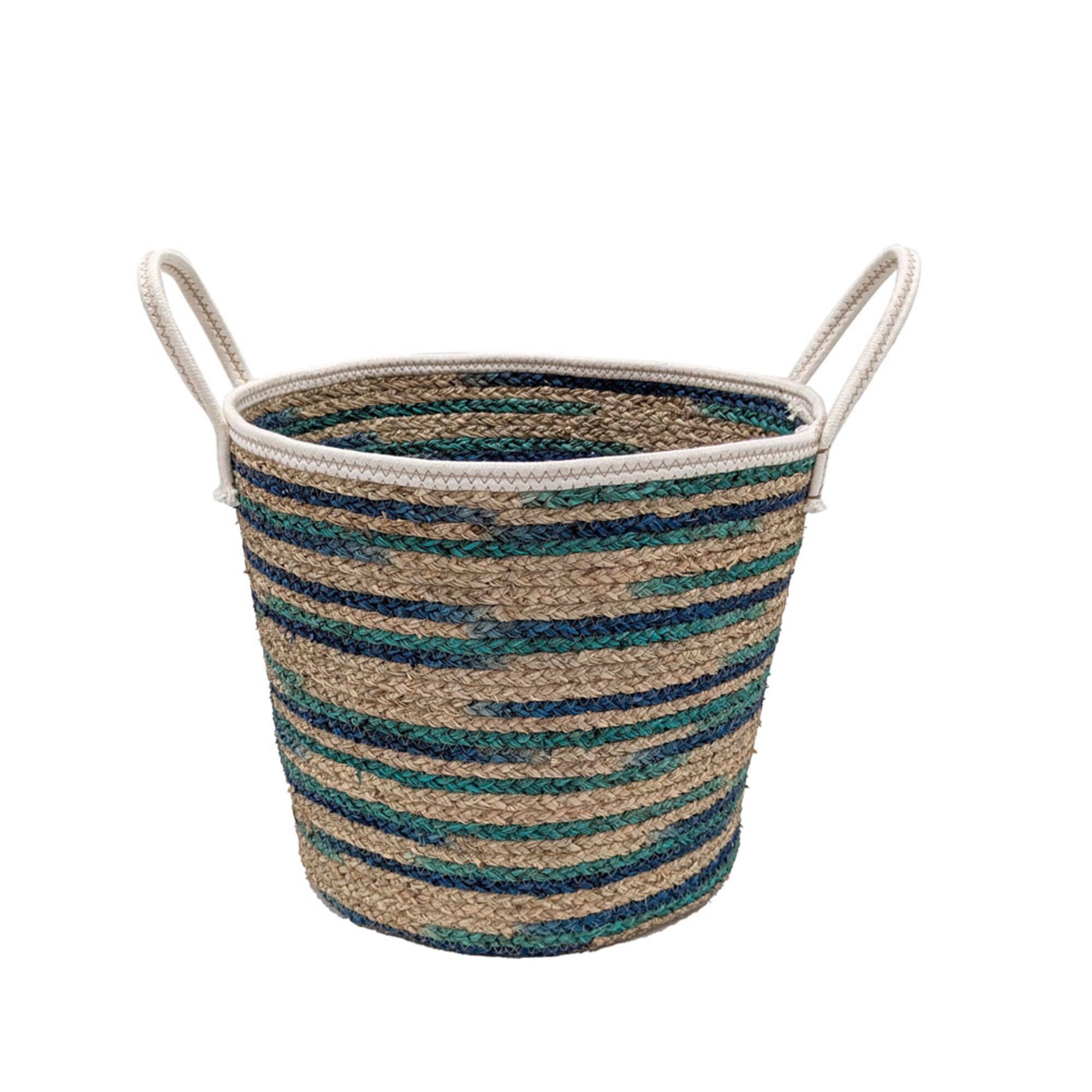 Blue Stripe Round Seagrass Basket by Ashland